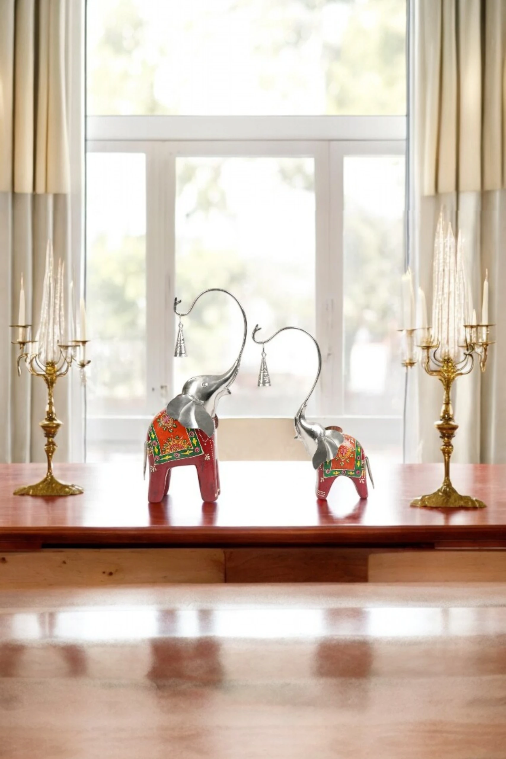 Wooden Trunk Up Elephant With Bell