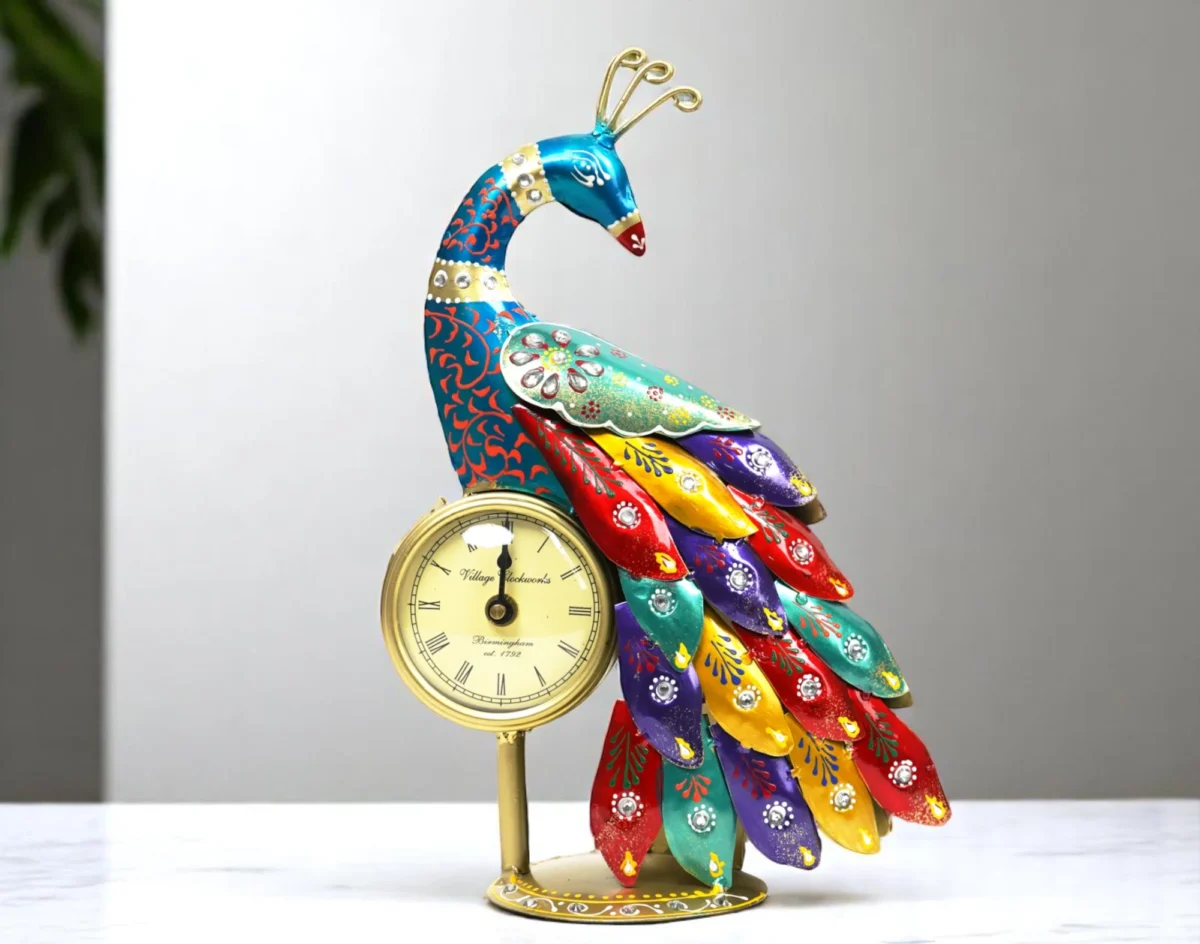 Handcrafted Metal Peacock Clock - Dhokra - Image 2
