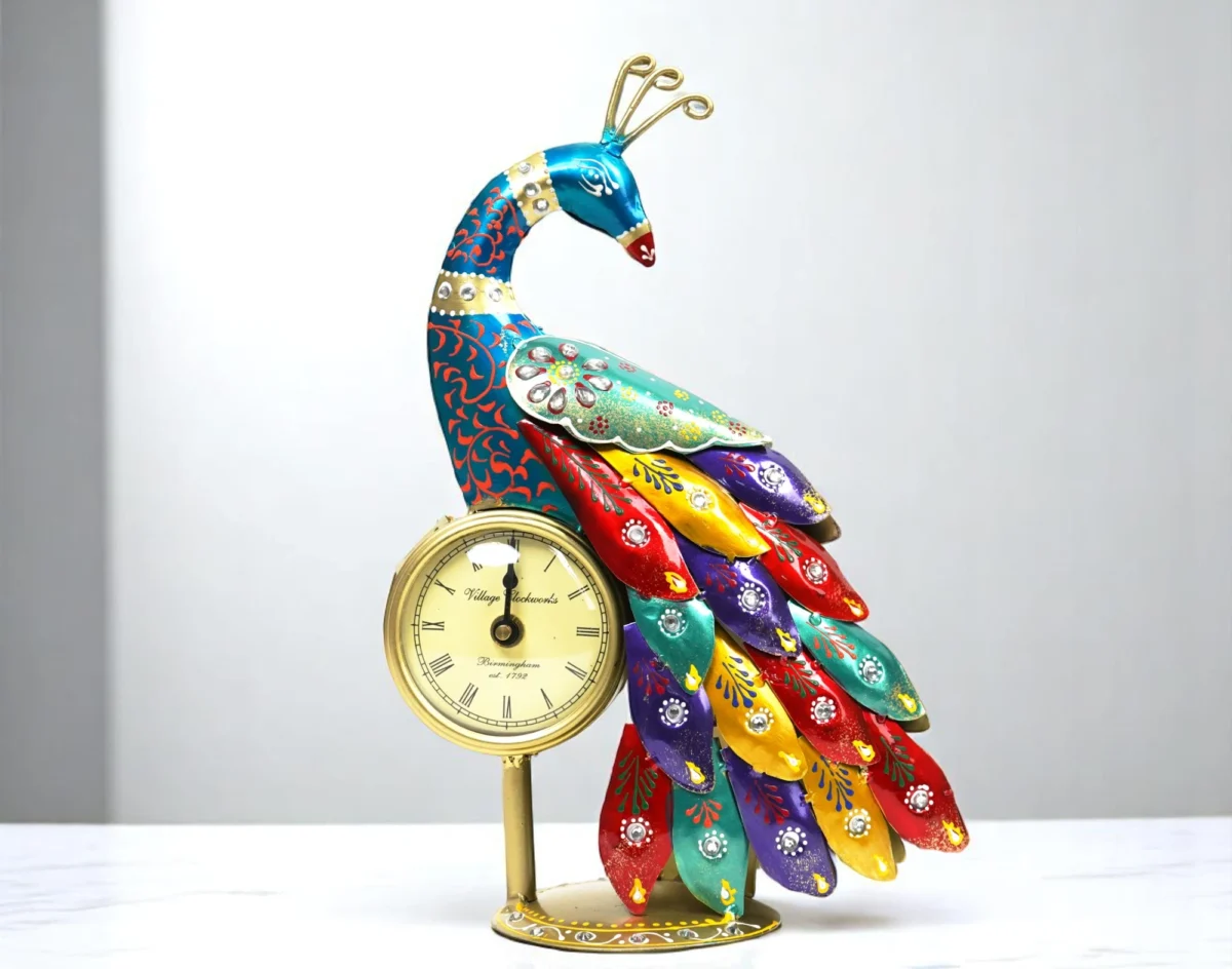 Handcrafted Metal Peacock Clock - Dhokra - Image 4