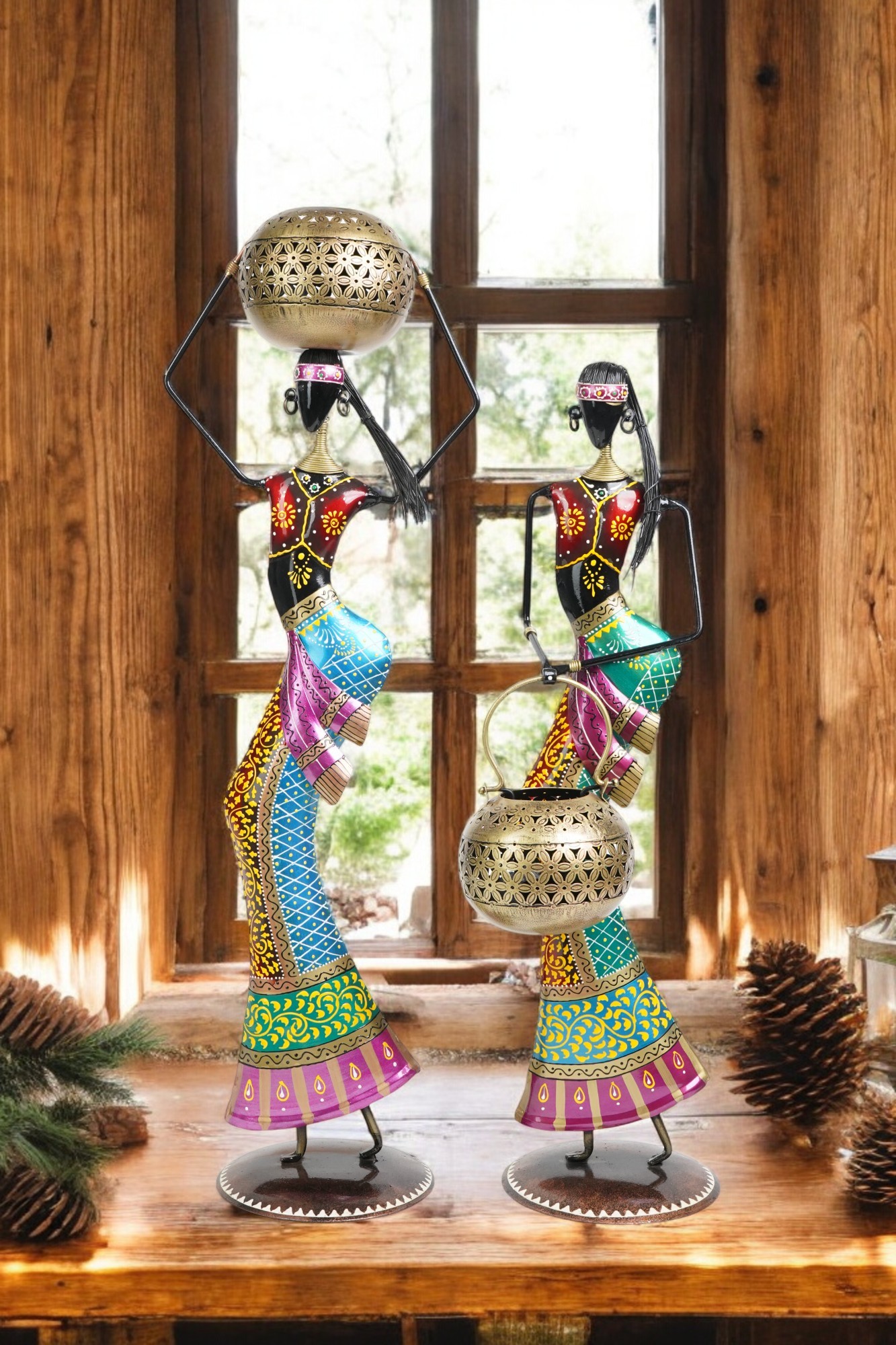 Handcrafted Heritage Iron Dolls Handi T Lite On Head- Dhokra