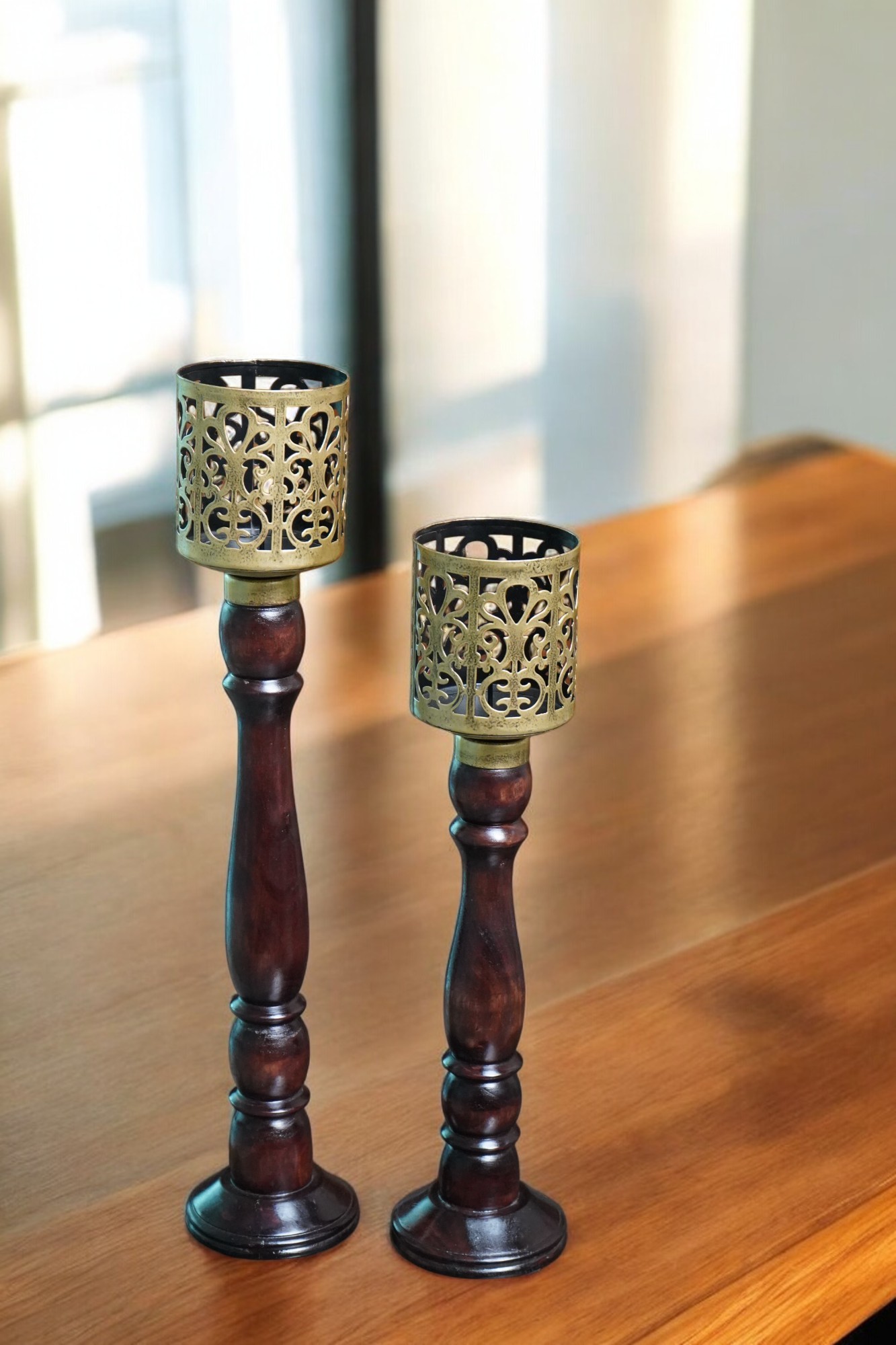 Wooden Iron Candle Stand