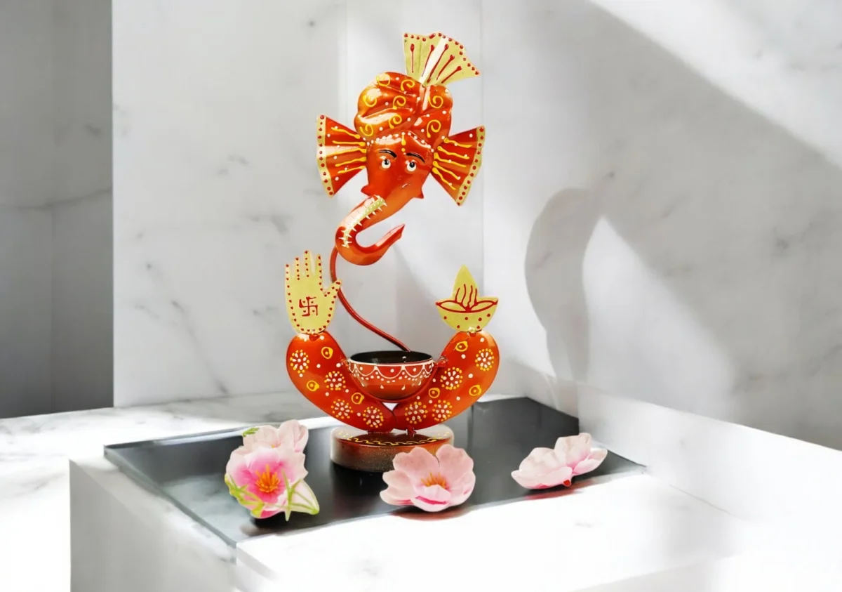 Ganesha Candle Holder- Orange - Image 4