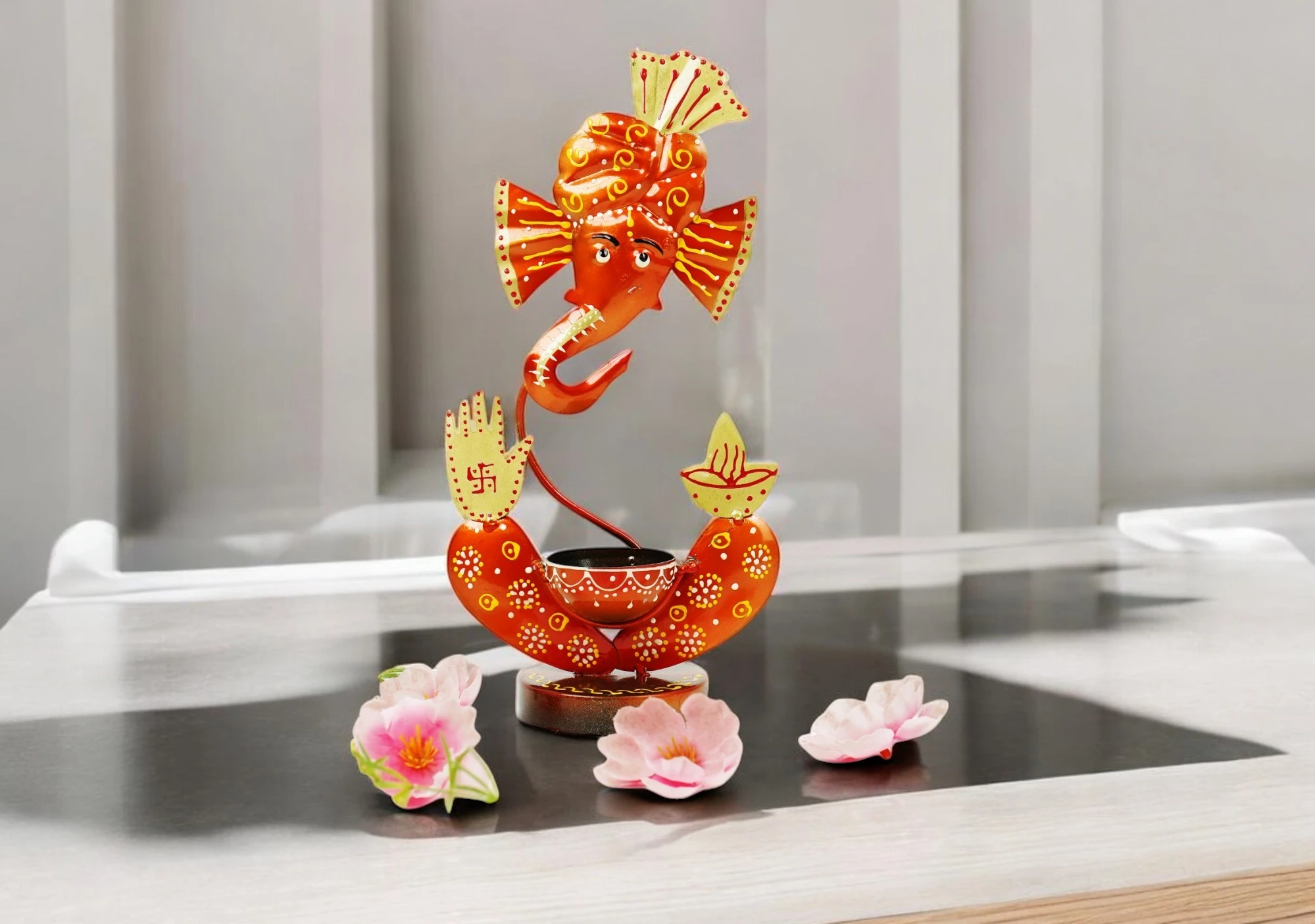 Ganesha Candle Holder- Orange