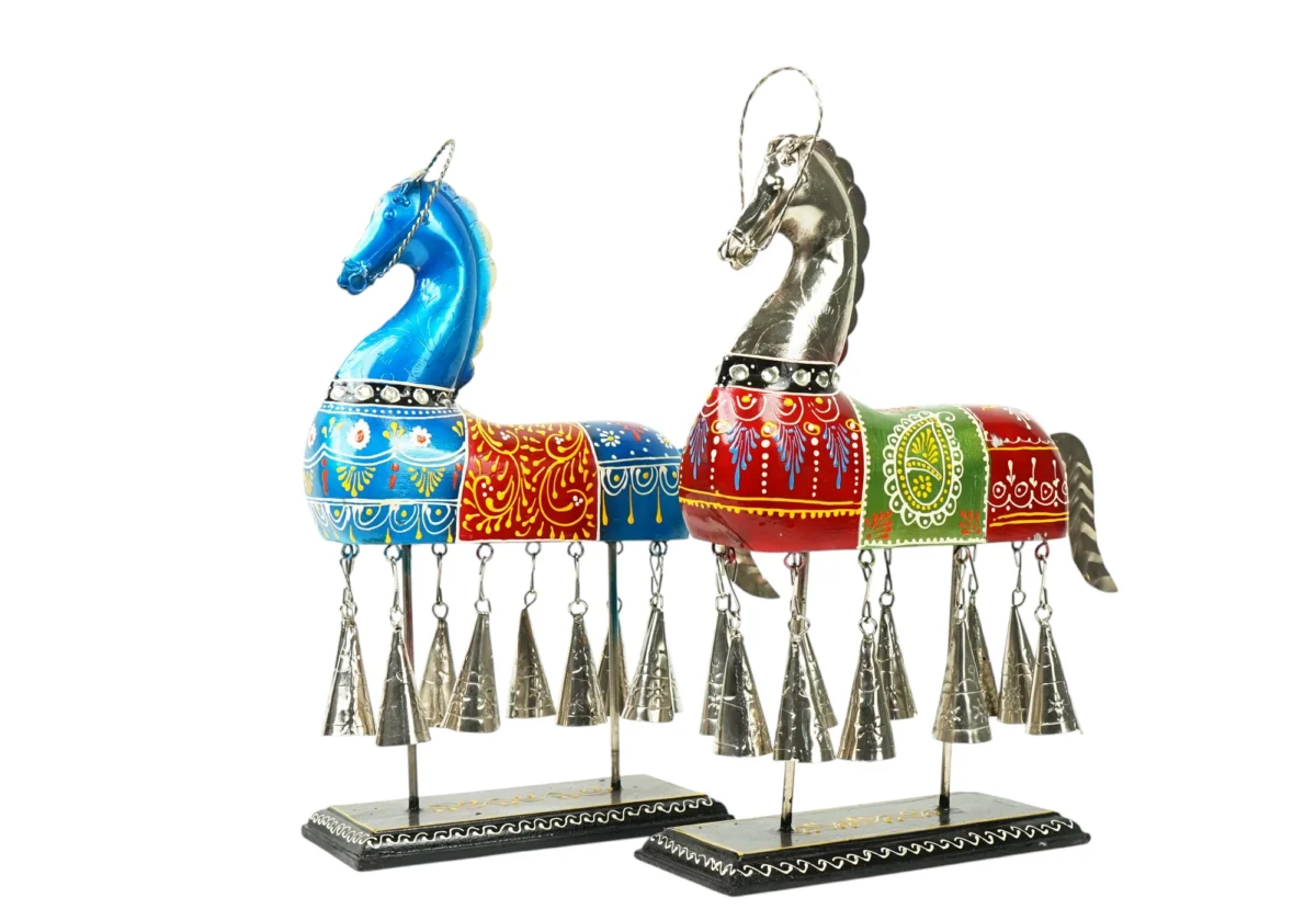 Colorful Indian Horse Figurines With Bells - Image 5