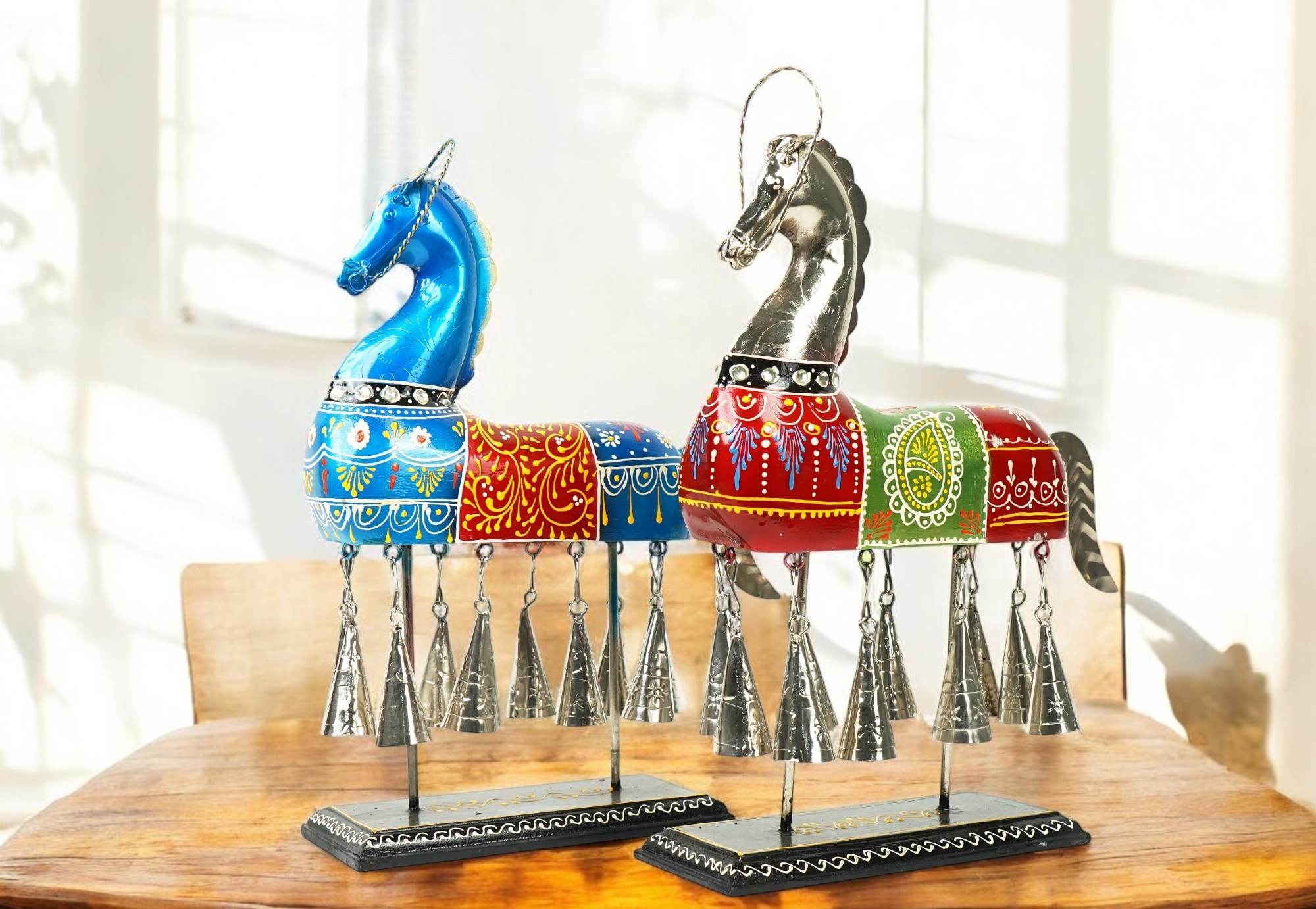 Colorful Indian Horse Figurines With Bells