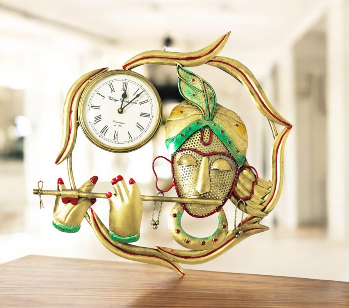 Krishna Playing Basuri With Clock Wall Art - Image 2