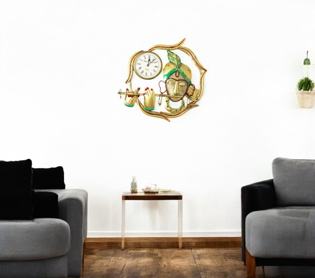 Krishna Playing Basuri With Clock Wall Art - Image 4