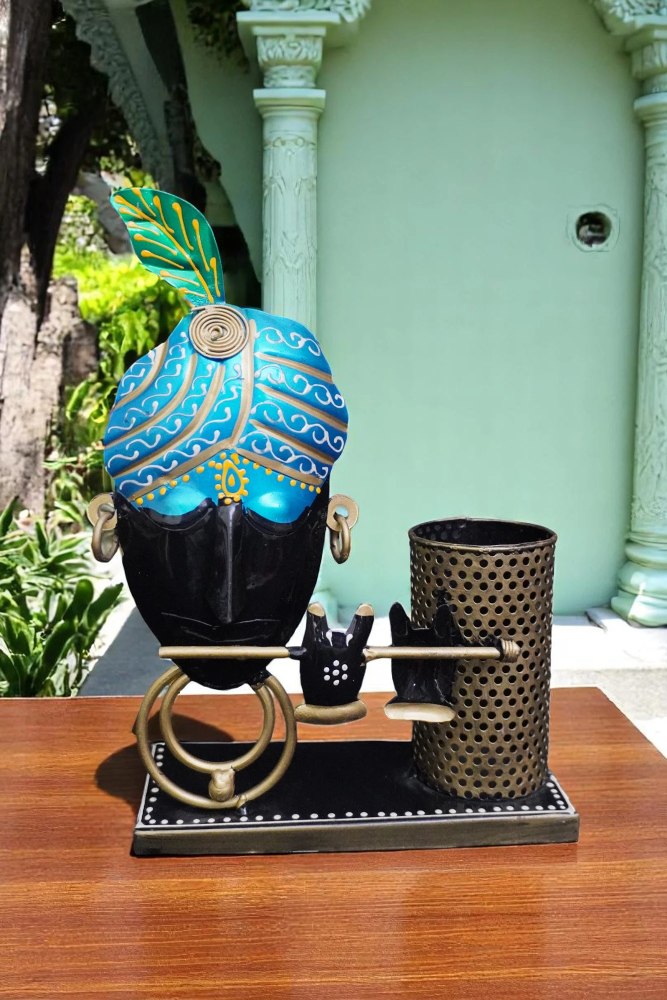 Iron Krishna Face Pen Stand