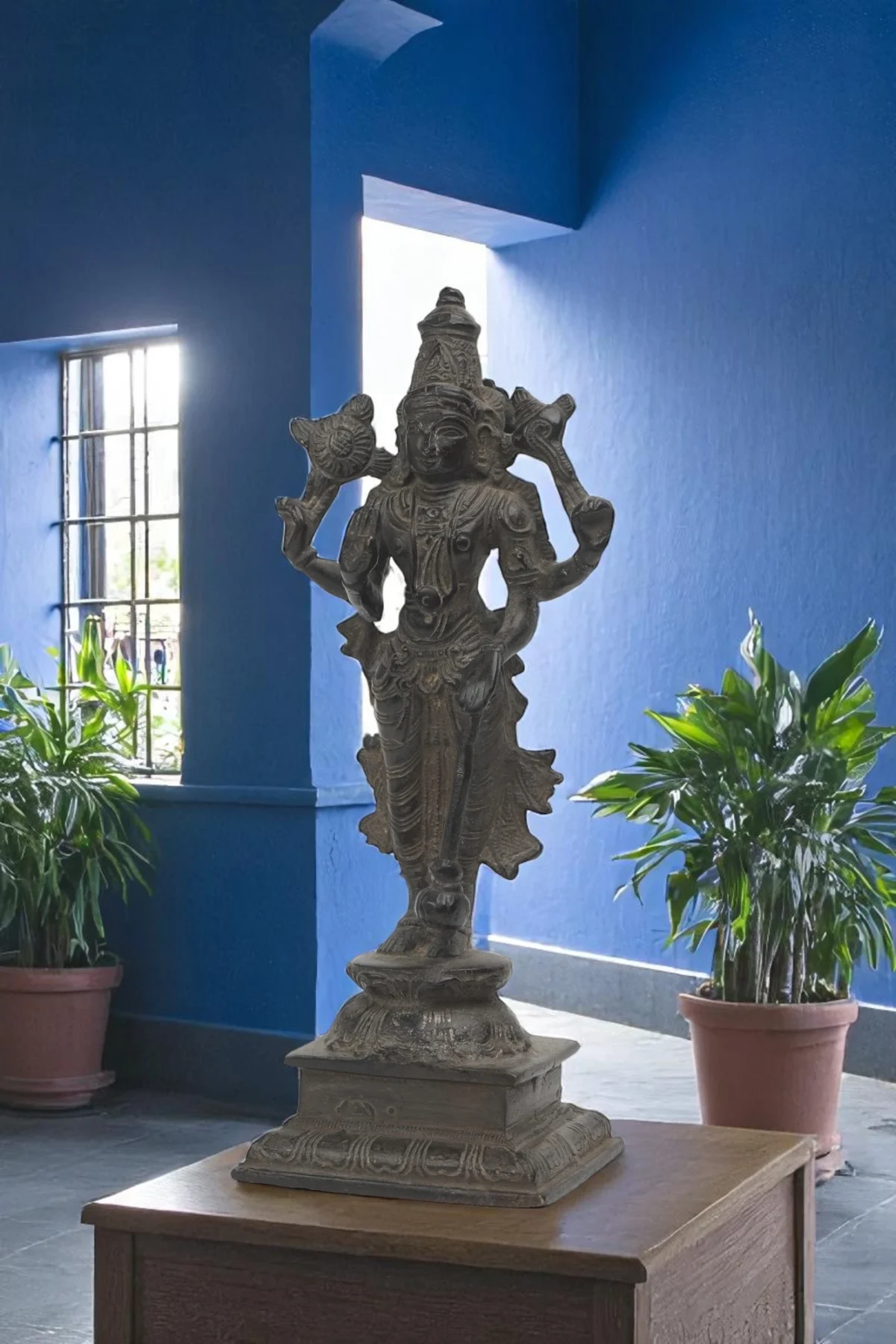 Handcrafted Antique Brass Vishnu/Narayan Statue- 9 inch - Image 3