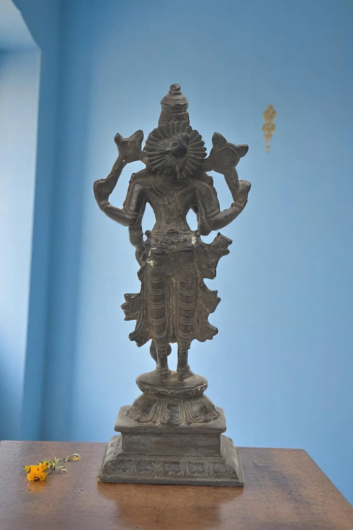 Handcrafted Antique Brass Vishnu/Narayan Statue- 9 inch - Image 2