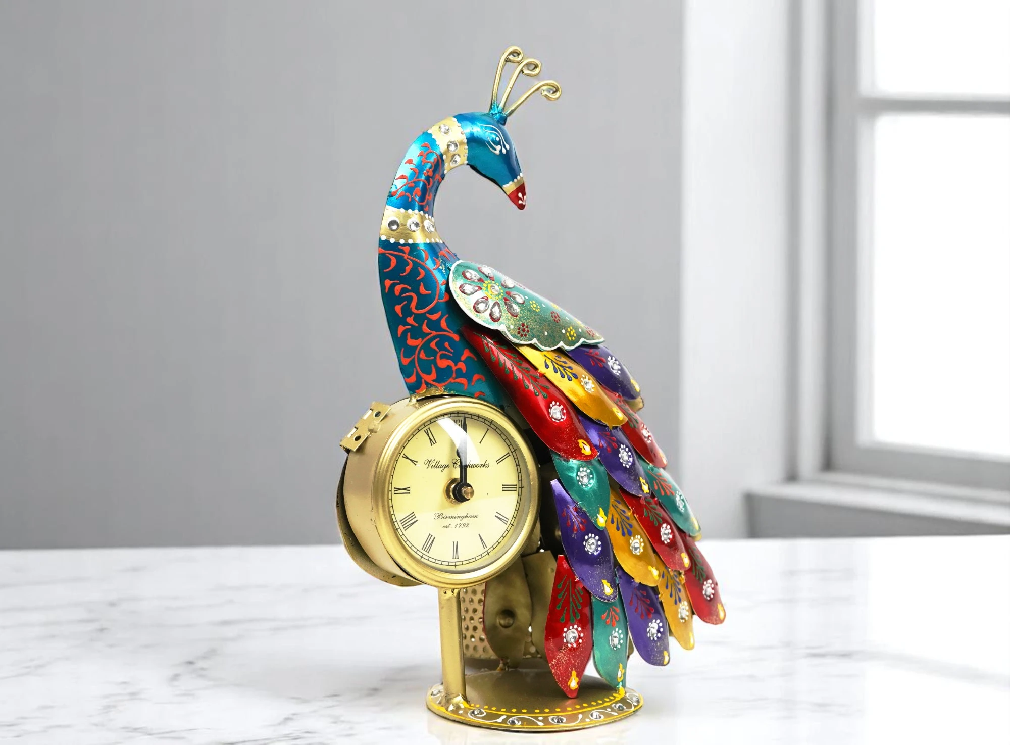Handcrafted Metal Peacock Clock - Dhokra