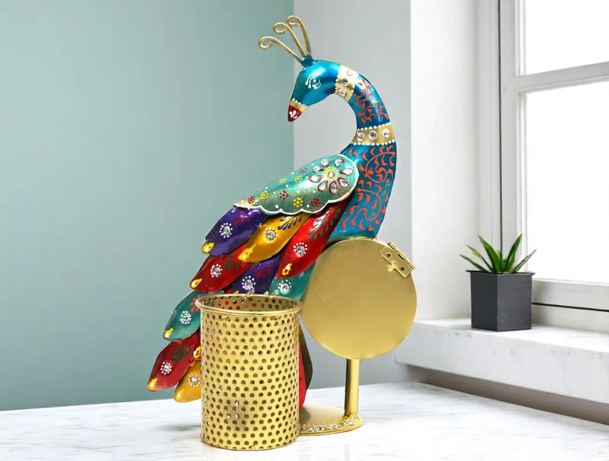 Handcrafted Metal Peacock Clock - Dhokra - Image 3