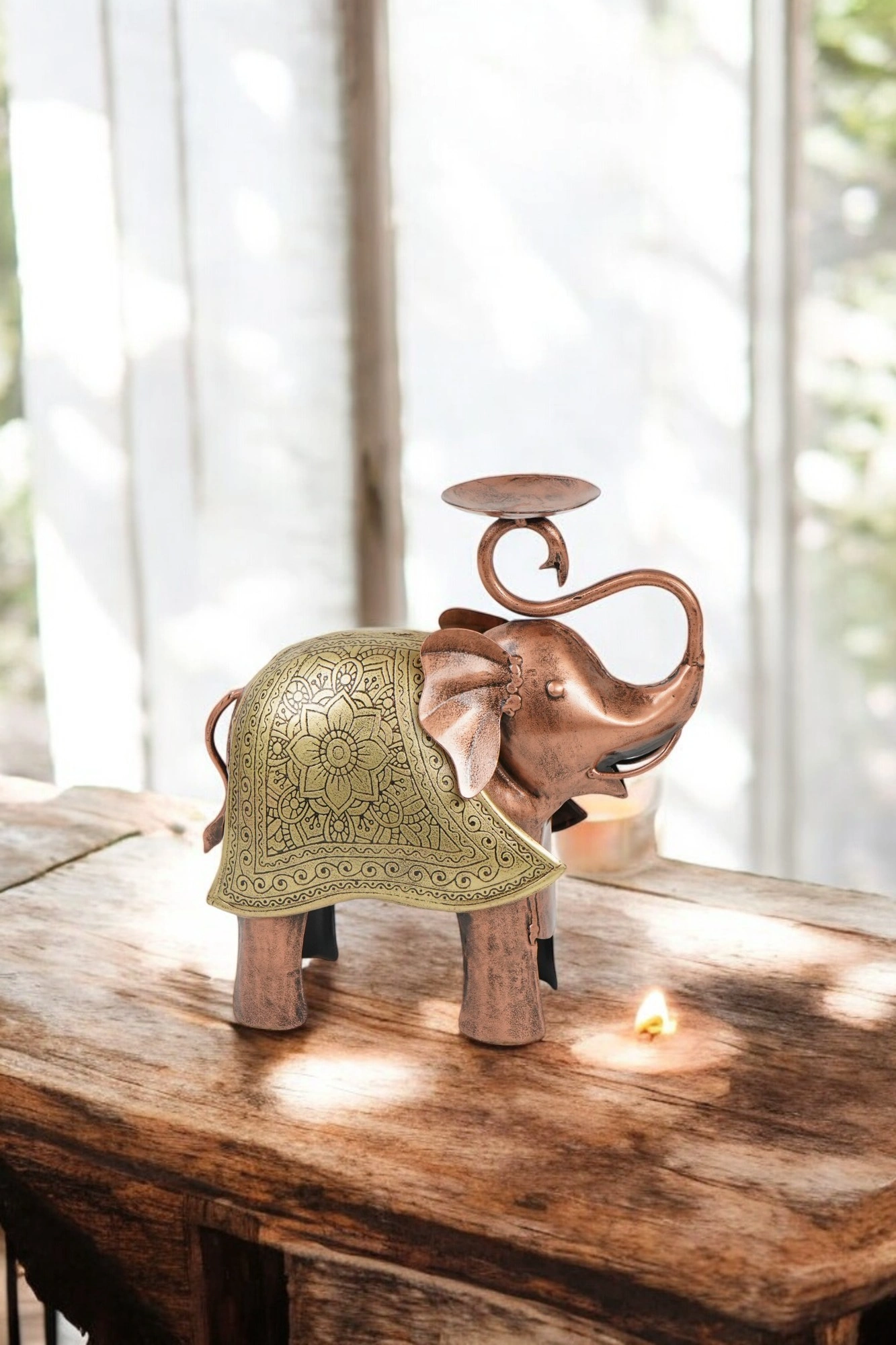 Radiant Metal Elephant Candle Holder