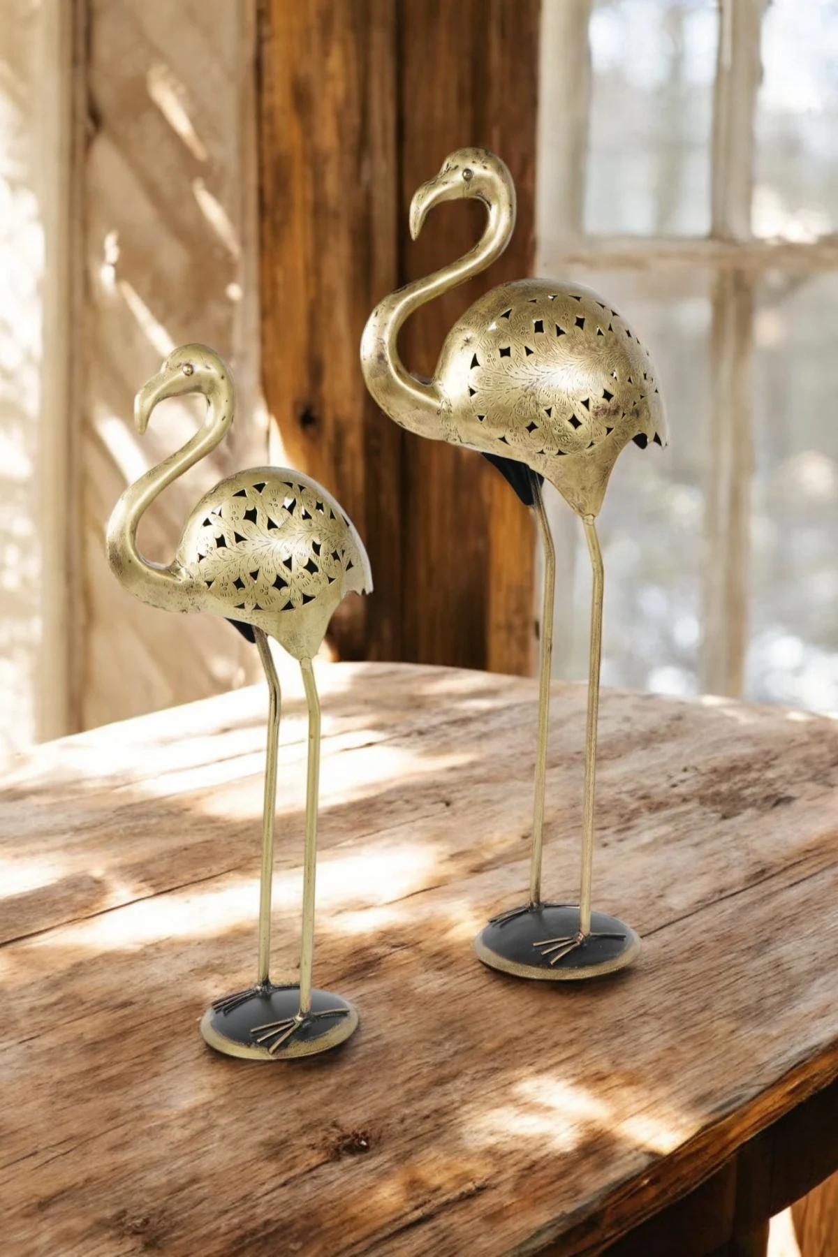 Handcrafted Dhokra Metal Flamingo bird Decor Set - Image 3