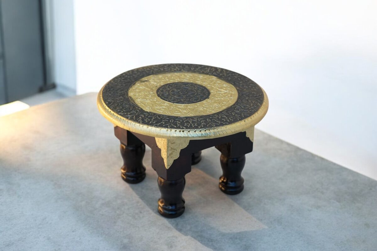 Wooden RND Brass Table SML - Image 2