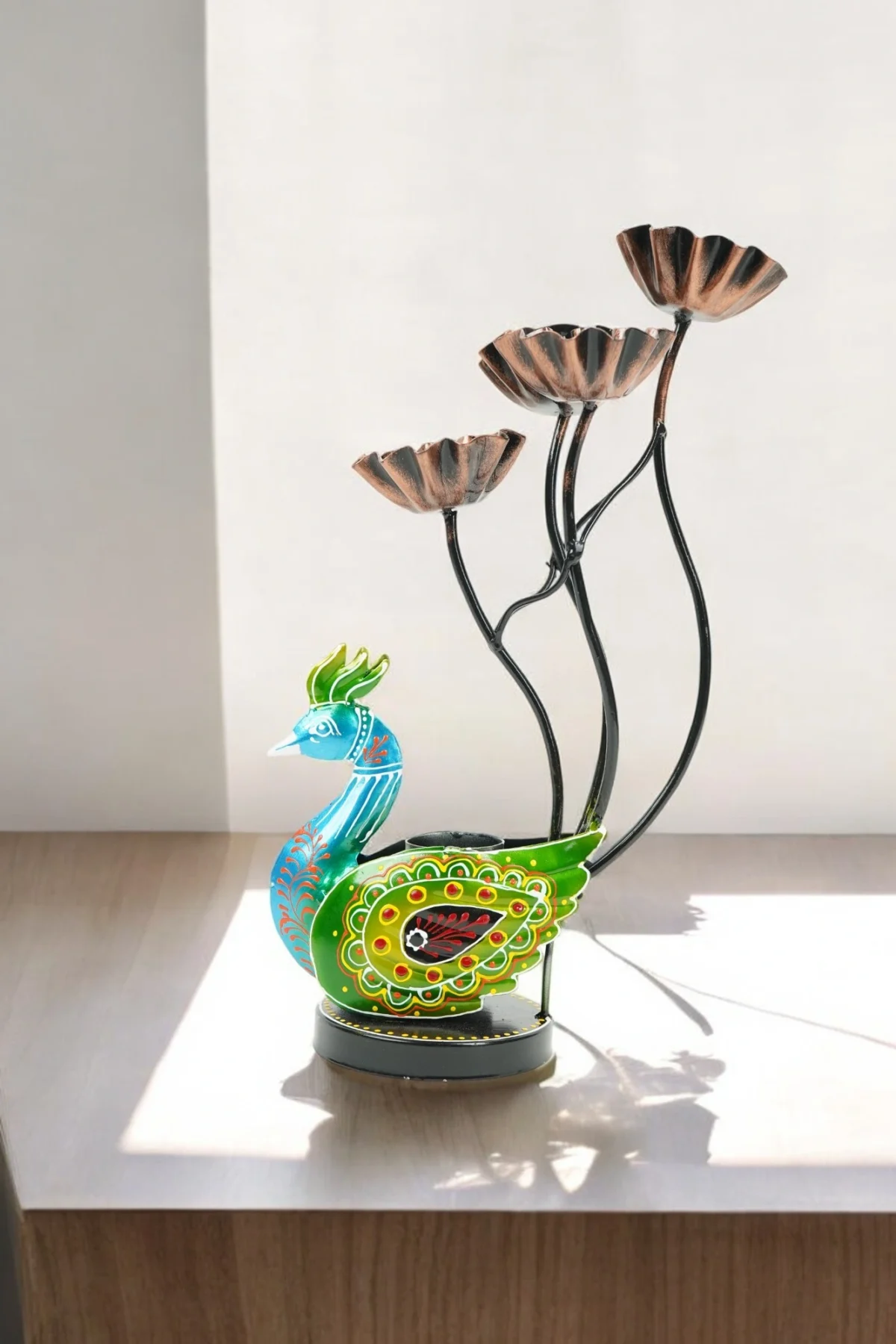 Metal Kamaldandi 4 katori Peacock T-light Stand - Image 2