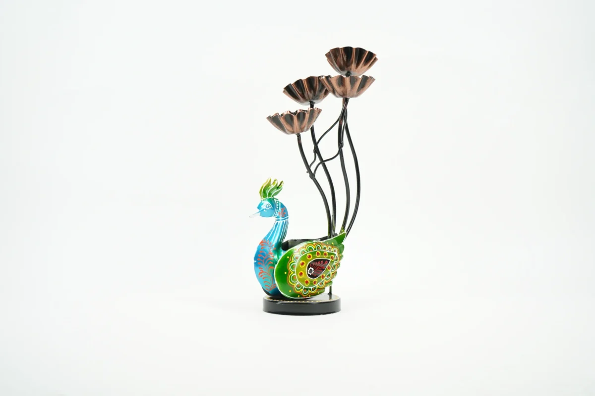 Metal Kamaldandi 4 katori Peacock T-light Stand - Image 4