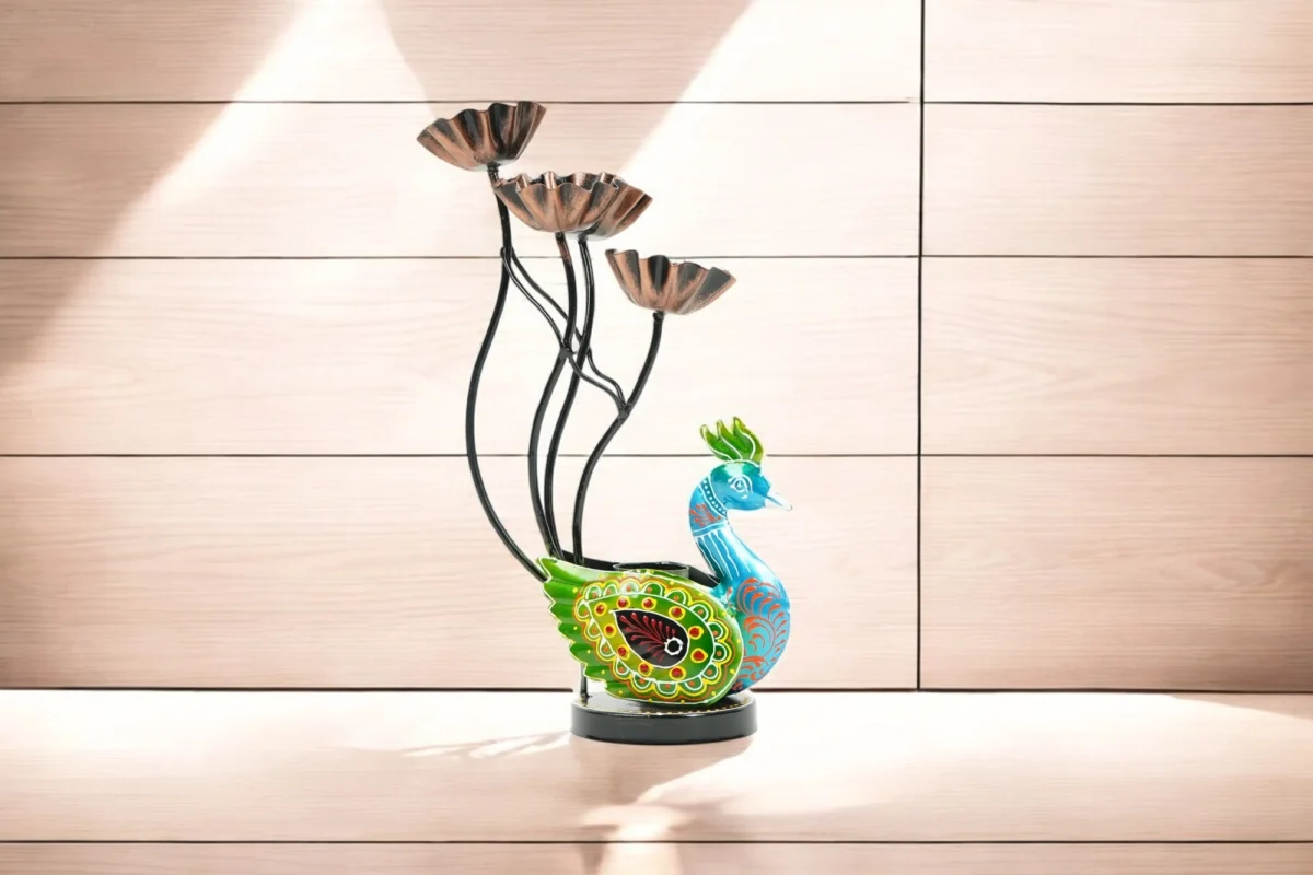 Metal Kamaldandi 4 katori Peacock T-light Stand - Image 3