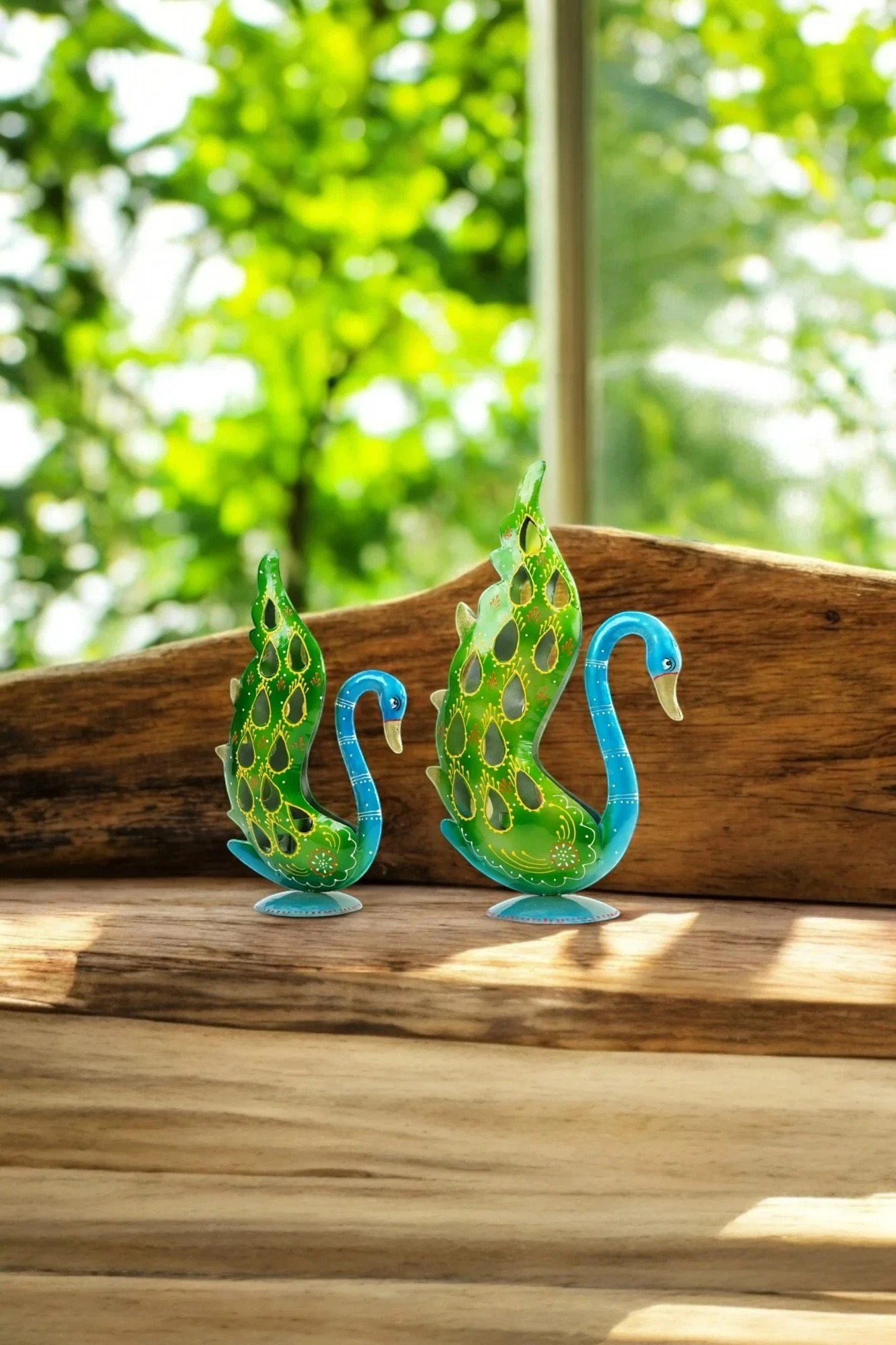 Peacock Tlight Stand Set of 2