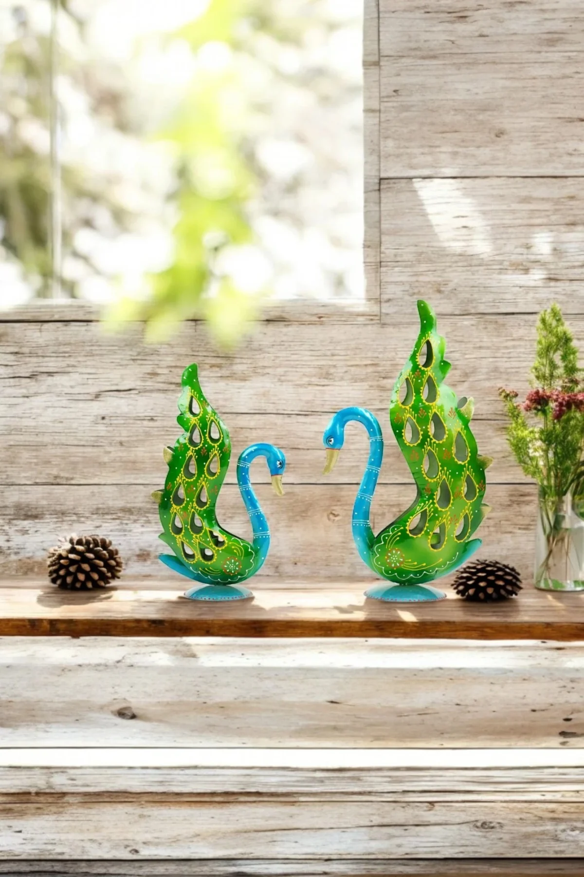 Peacock Tlight Stand Set of 2 - Image 2