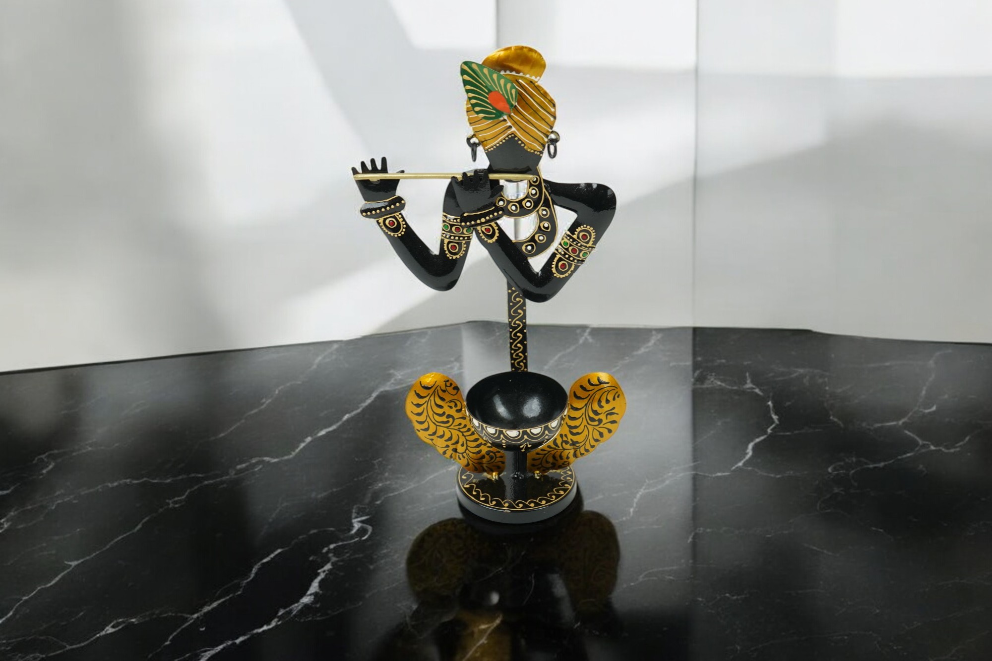 Iron Long Krishna T-Light 13 Inch (Yellow colour)