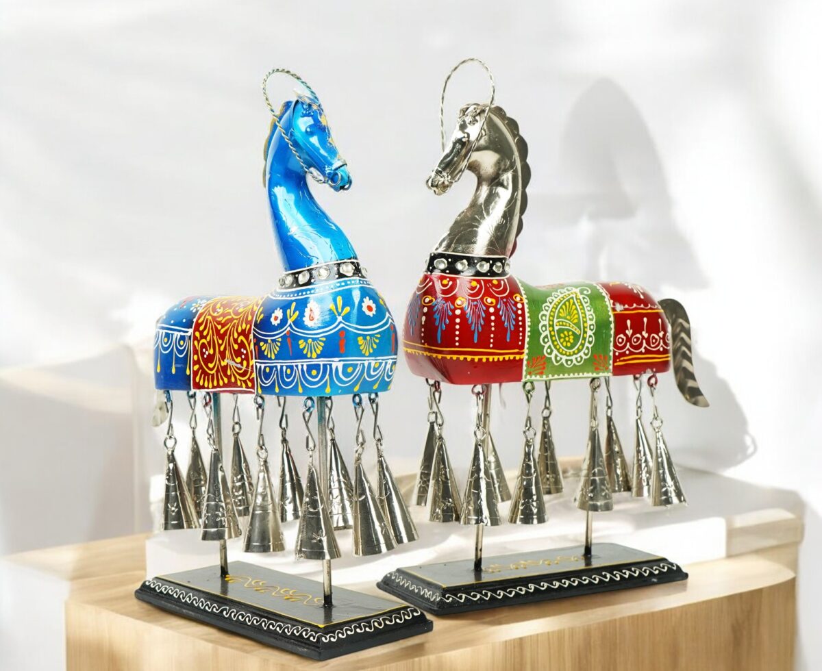 Colorful Indian Horse Figurines With Bells - Image 2