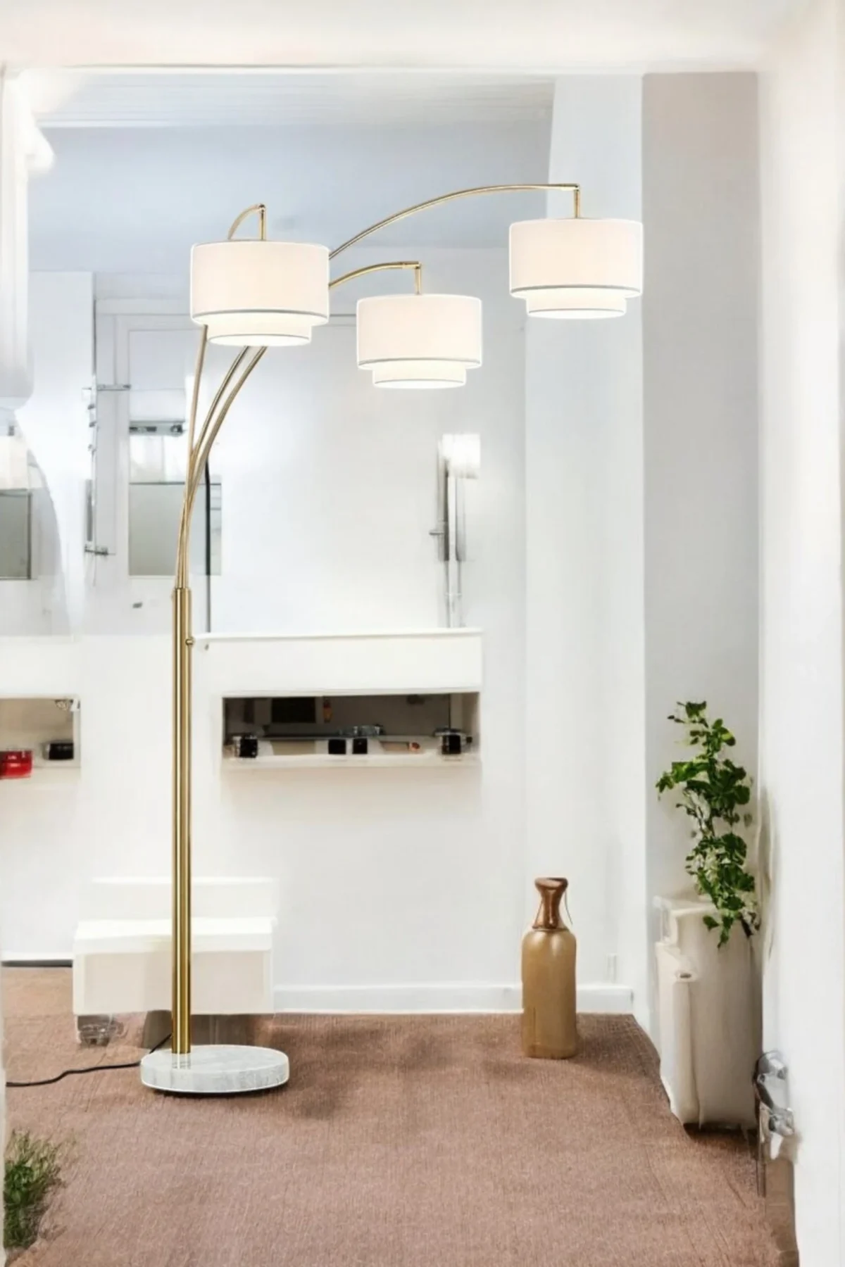 Arc Lamp with Triple Drum Shades - Image 5