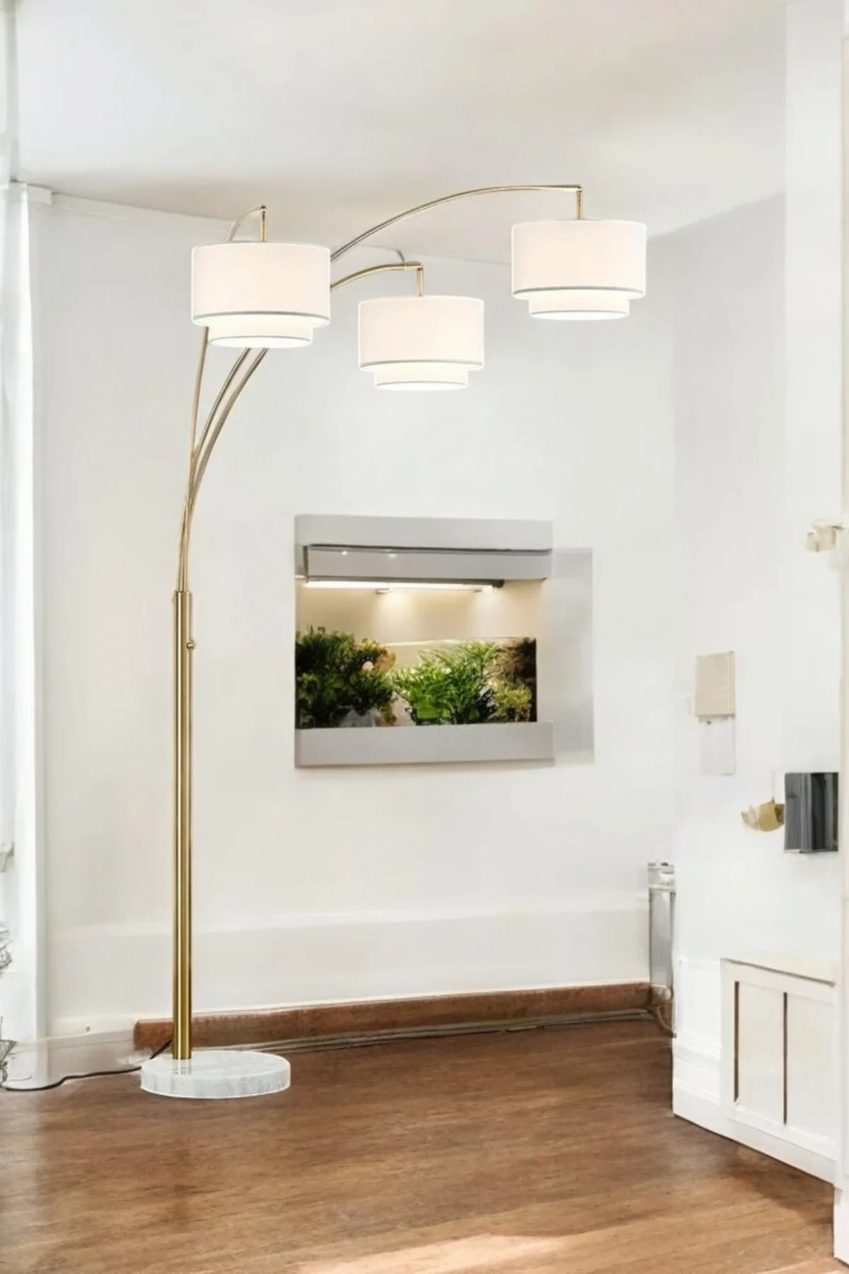 Arc Lamp with Triple Drum Shades - Image 3