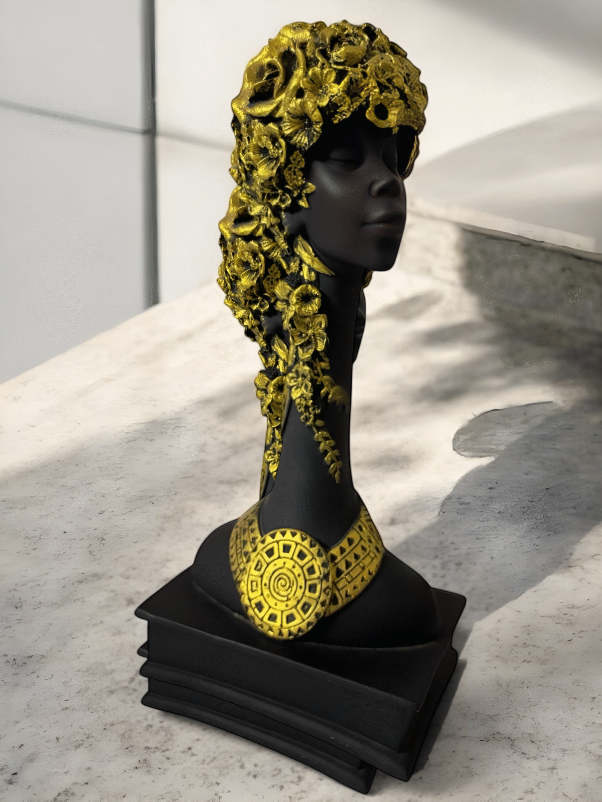 Elegant Black & Gold Lady Bust Sculpture - Image 3