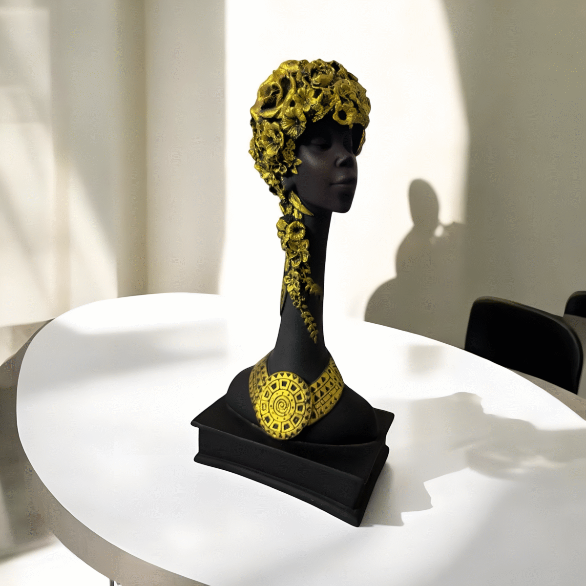 Elegant Black & Gold Lady Bust Sculpture - Image 5