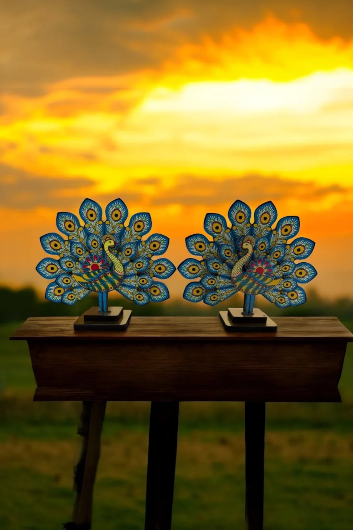Handcrafted Wooden Peacock Table Decor - Image 3