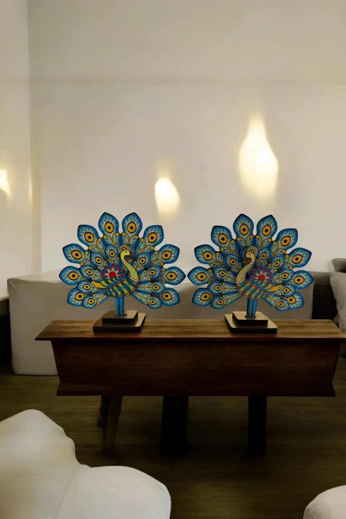 Handcrafted Wooden Peacock Table Decor - Image 4
