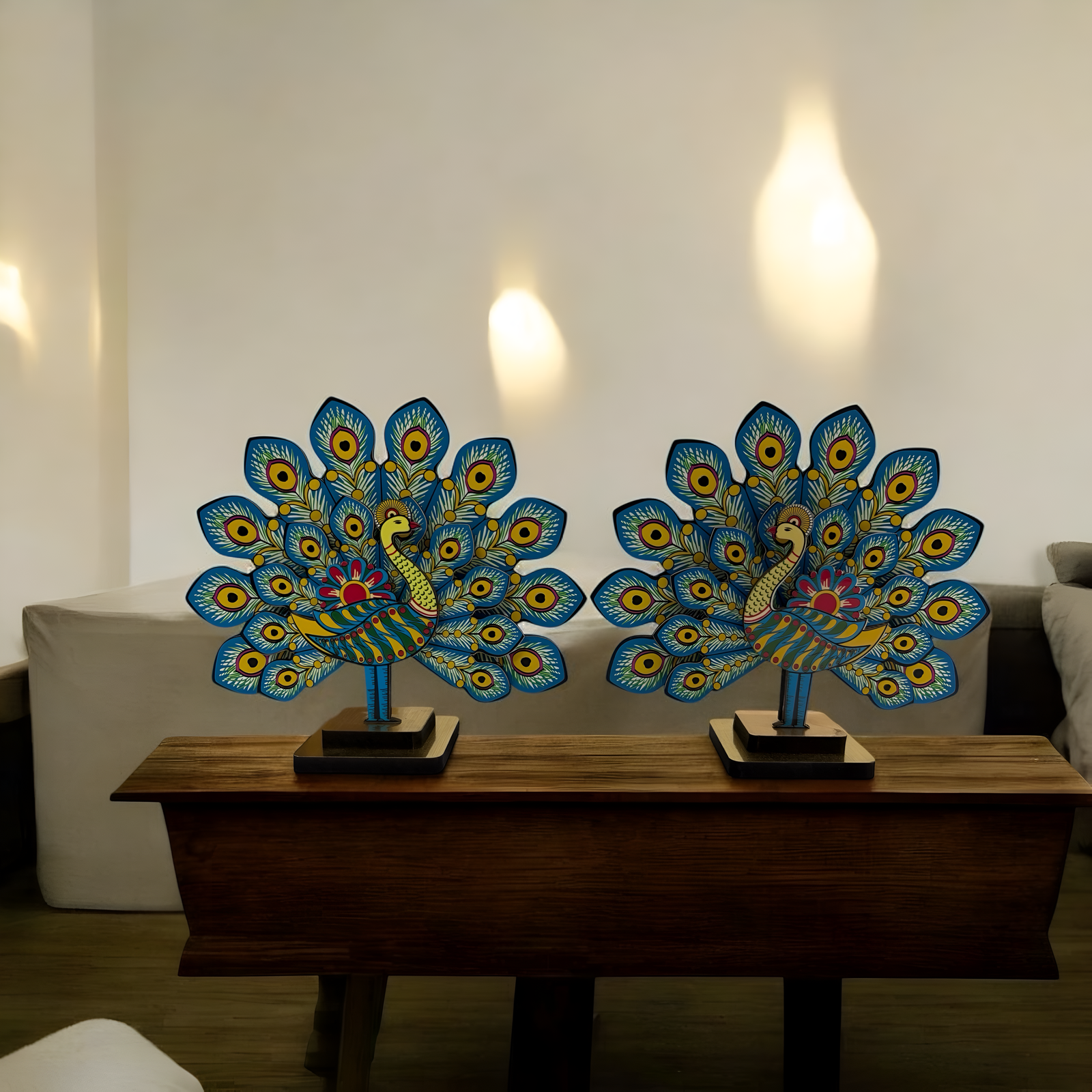 Handcrafted Wooden Peacock Table Decor