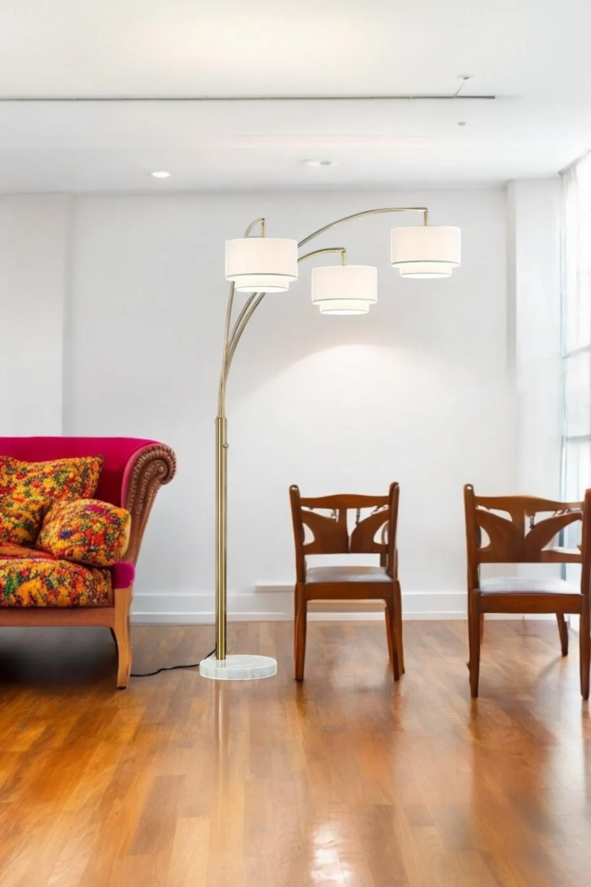 Arc Lamp with Triple Drum Shades - Image 2