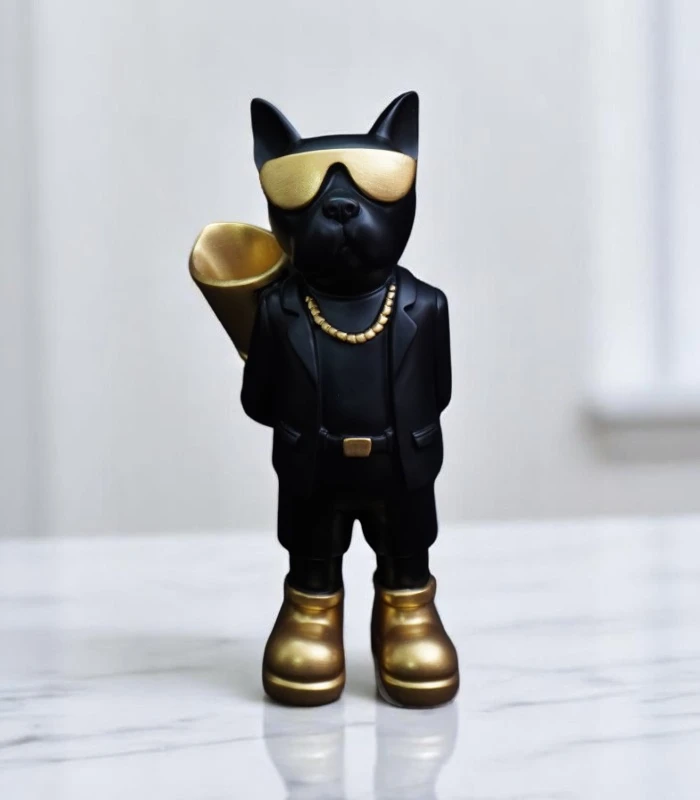black bull dog standing 1-Photoroom Black Bulldog Boss Figurine - Image 1